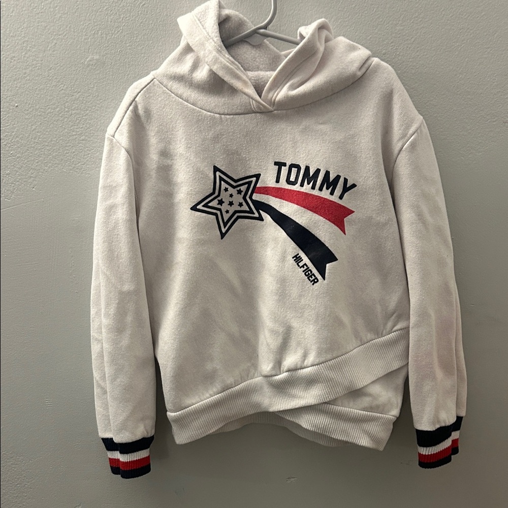 Tommy Hilfiger Off-White Hoodie with Star and Stripe Design